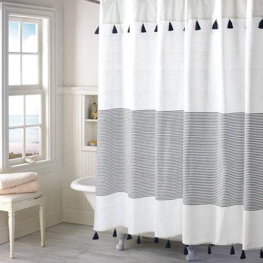 72-inch Navy and White Stripes Cotton Shower Curtain FastFurnishings