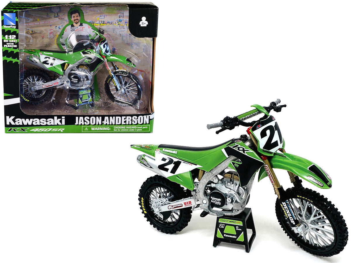 Kawasaki KX450SR Dirt Bike Motorcycle #21 Jason Anderson Green and Black "Kawasaki Racing Team" 1/12 Model by New Ray New Ray