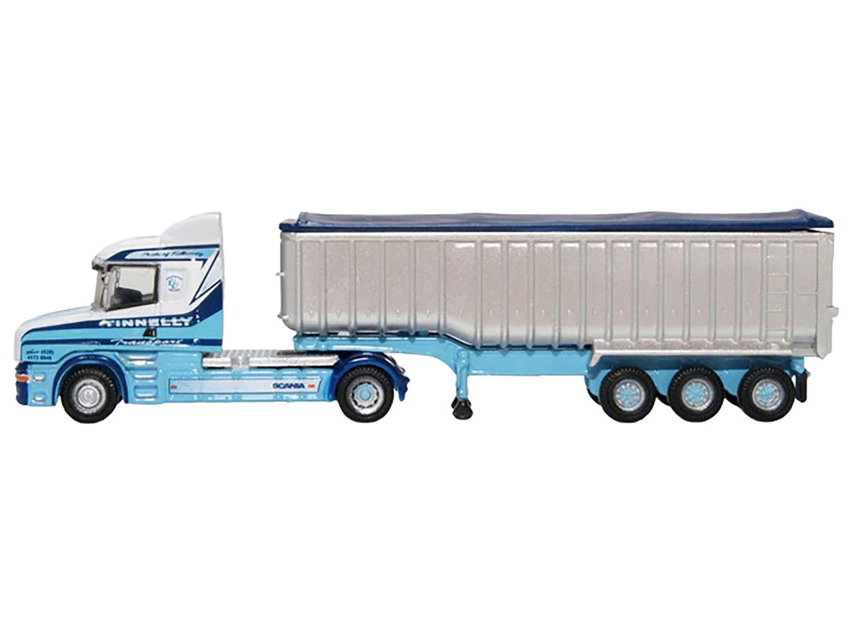 Scania T-Cab Truck RHD (Right Hand Drive) with Covered Dump Trailer "Tinnelly" White with Blue Graphics 1/148 (N) Scale Diecast Model Car by Oxford Diecast Oxford Diecast