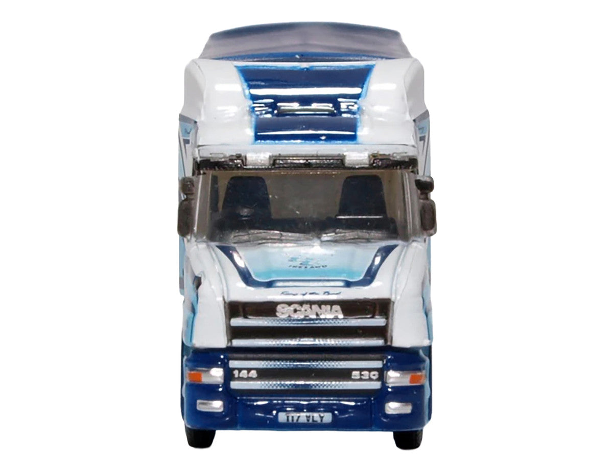 Scania T-Cab Truck RHD (Right Hand Drive) with Covered Dump Trailer "Tinnelly" White with Blue Graphics 1/148 (N) Scale Diecast Model Car by Oxford Diecast Oxford Diecast