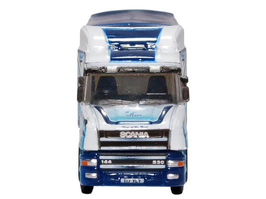 Scania T-Cab Truck RHD (Right Hand Drive) with Covered Dump Trailer "Tinnelly" White with Blue Graphics 1/148 (N) Scale Diecast Model Car by Oxford Diecast Oxford Diecast