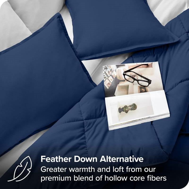 Queen size Super Soft Down Alternative Comforter Set in Navy Blue-3