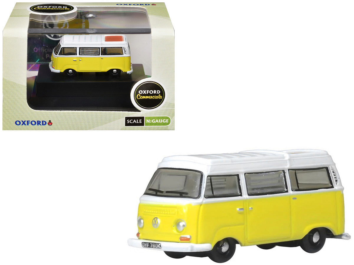 Volkswagen T2 Bay Window Camper Van Saturn Yellow and White 1/148 (N) Scale Diecast Model Car by Oxford Diecast Oxford Diecast