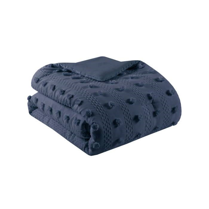 Full/Queen 3 Piece Navy Pompom Microfiber Hypoallergenic Comforter Set-4
