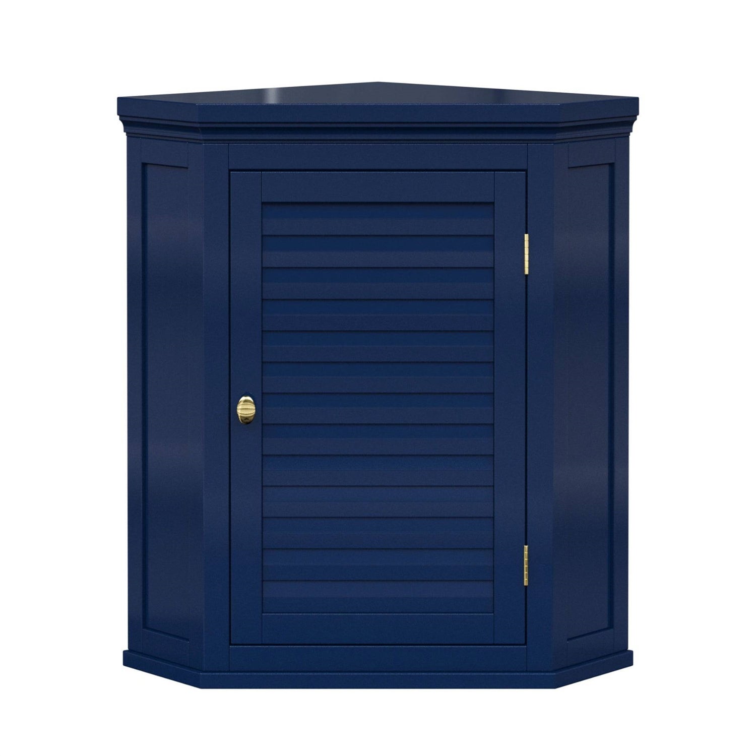Navy Wall Mounted Corner 1-Door Louvered Bathroom Wall Cabinet FastFurnishings