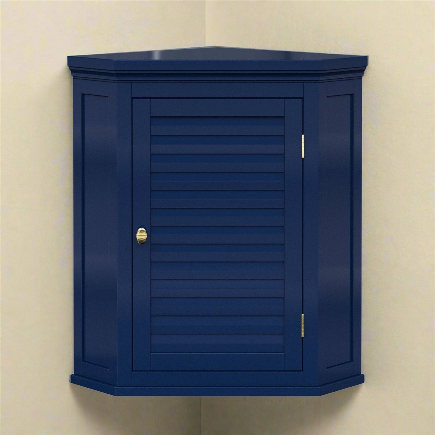 Navy Wall Mounted Corner 1-Door Louvered Bathroom Wall Cabinet FastFurnishings