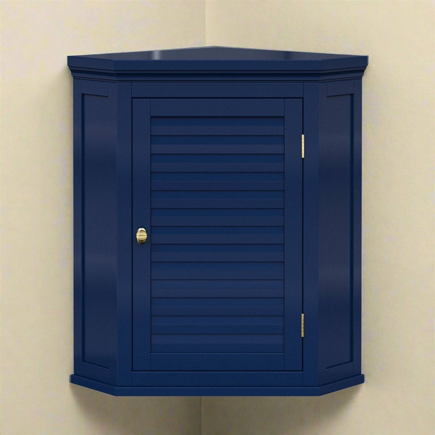 Navy Wall Mounted Corner 1-Door Louvered Bathroom Wall Cabinet FastFurnishings