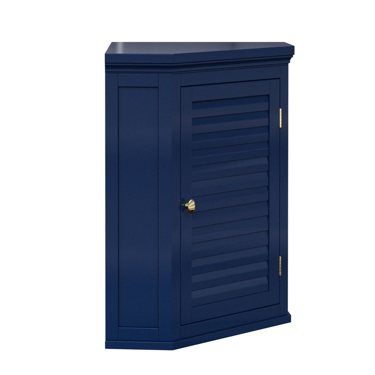 Navy Wall Mounted Corner 1-Door Louvered Bathroom Wall Cabinet FastFurnishings