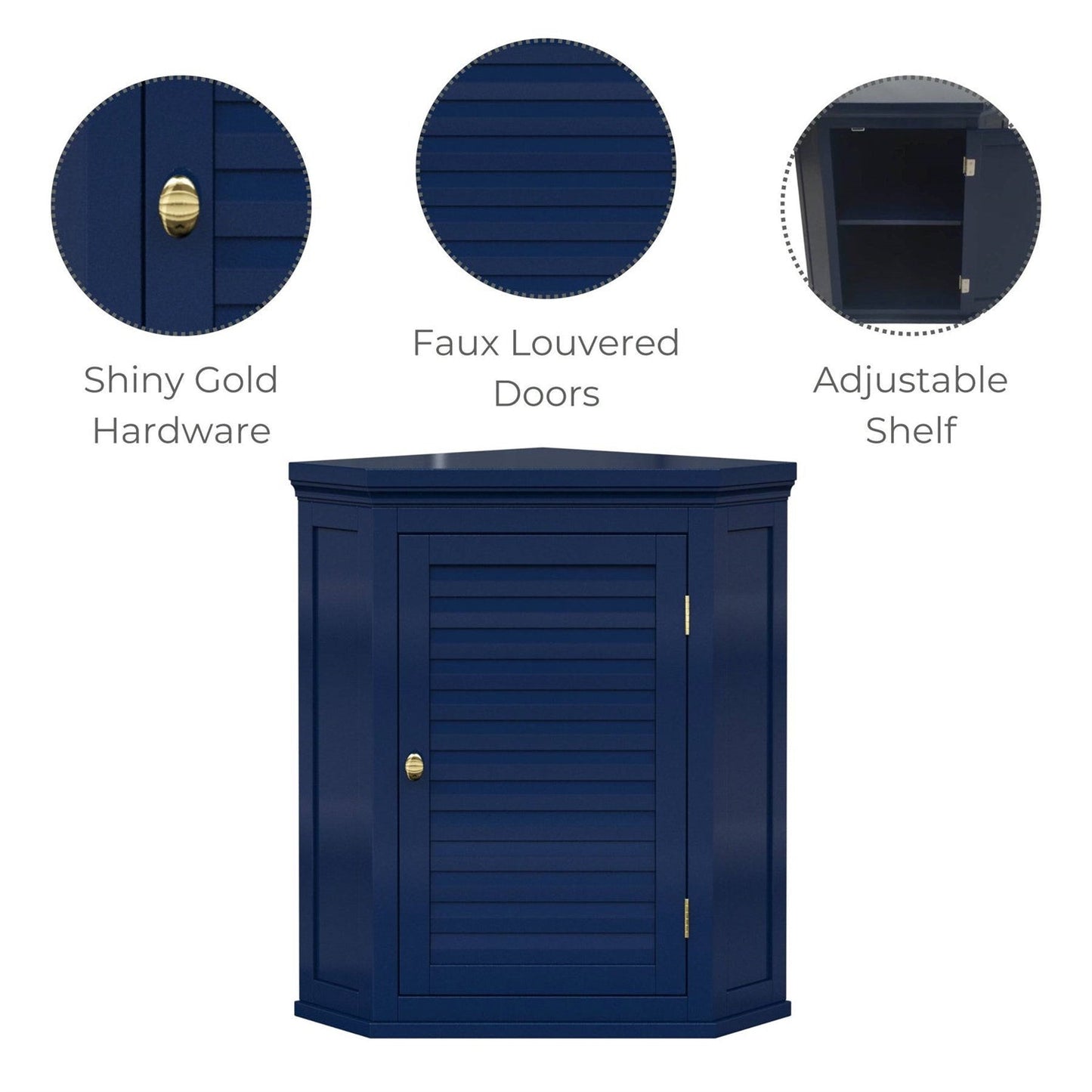 Navy Wall Mounted Corner 1-Door Louvered Bathroom Wall Cabinet FastFurnishings