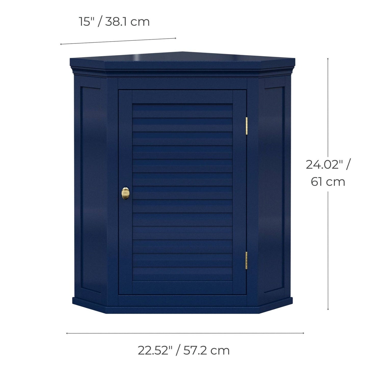 Navy Wall Mounted Corner 1-Door Louvered Bathroom Wall Cabinet FastFurnishings