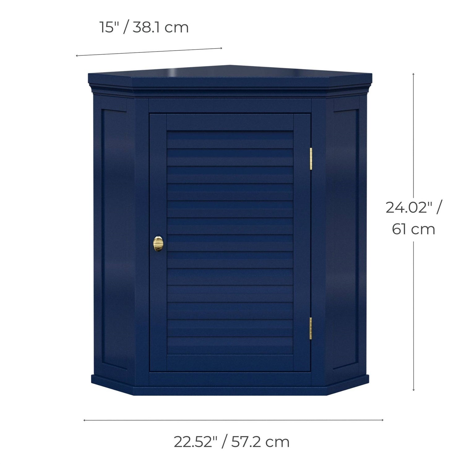 Navy Wall Mounted Corner 1-Door Louvered Bathroom Wall Cabinet FastFurnishings
