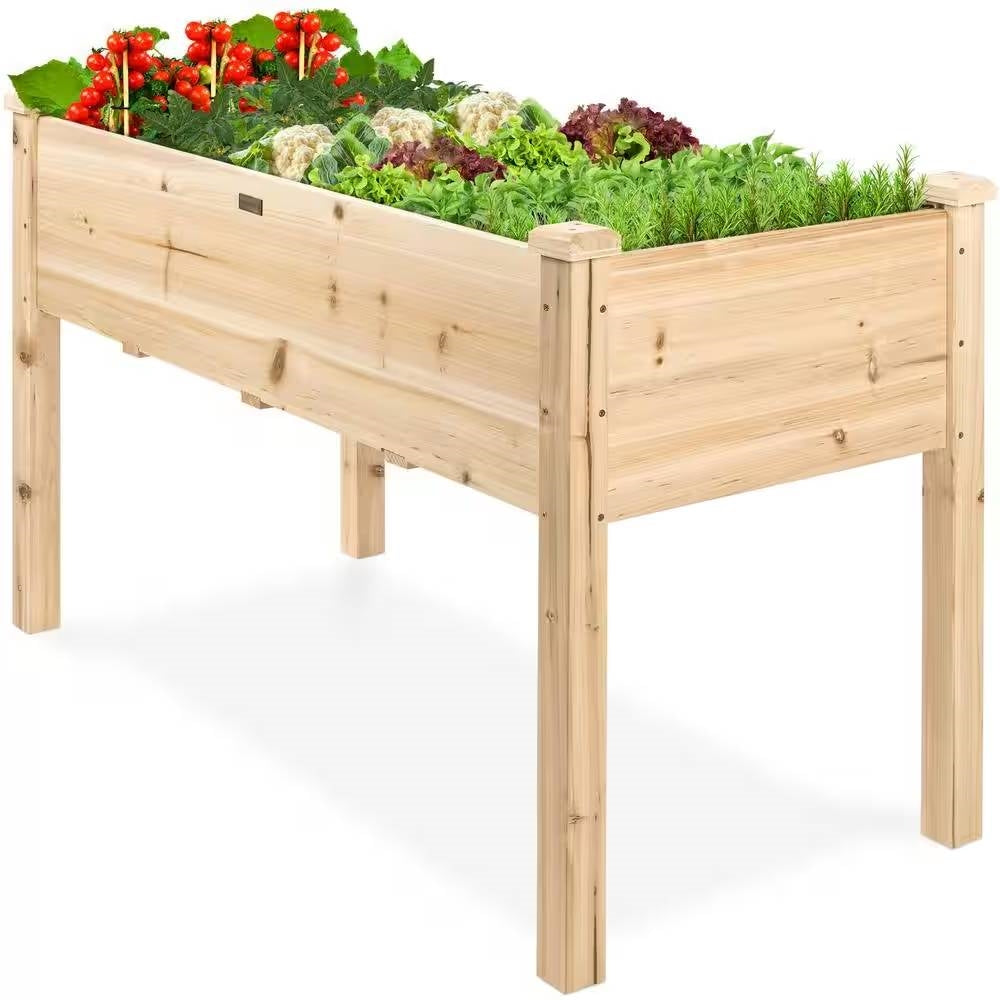 Outdoor 4-ft x 2-ft Fir Wood Raised Garden Bed Planter Box FastFurnishings
