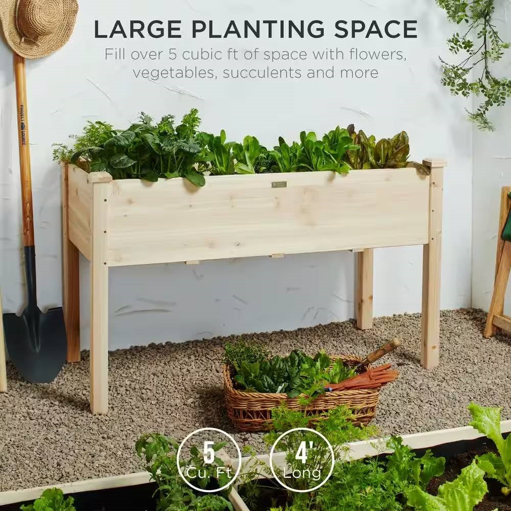 Outdoor 4-ft x 2-ft Fir Wood Raised Garden Bed Planter Box FastFurnishings