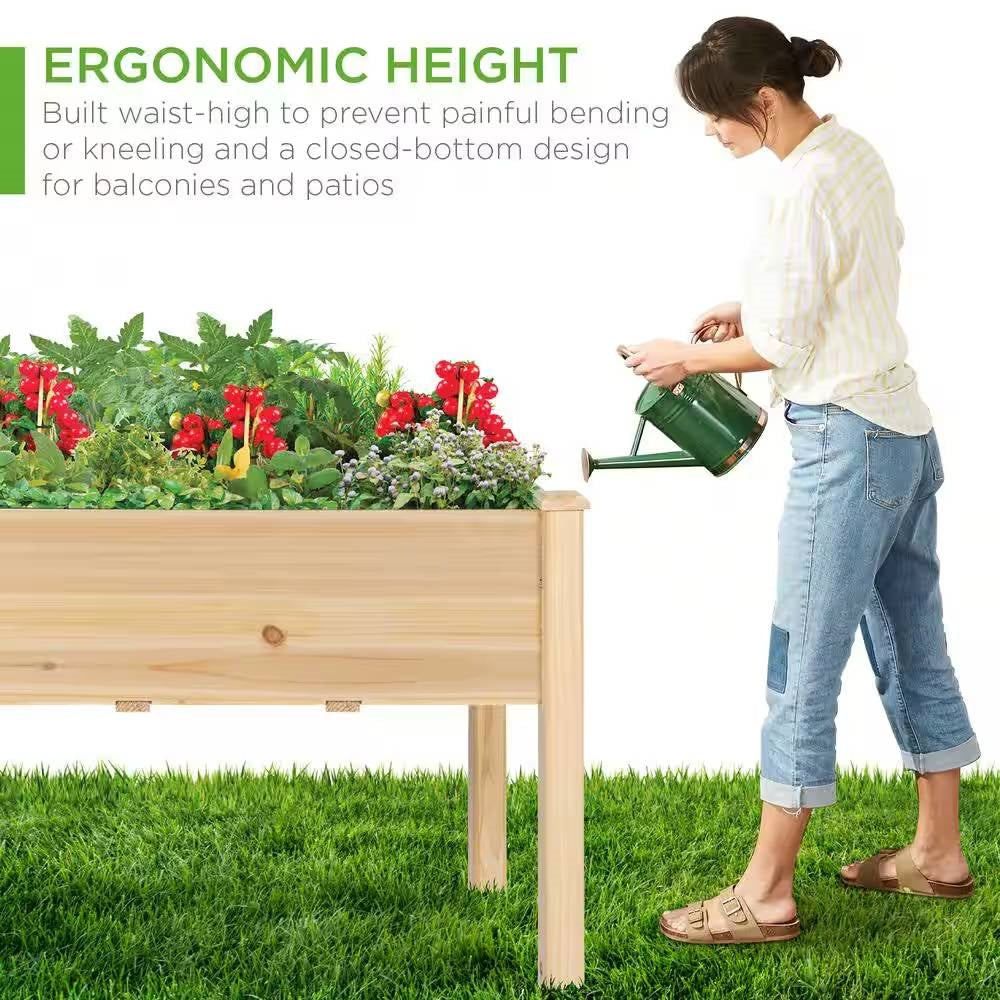 Outdoor 4-ft x 2-ft Fir Wood Raised Garden Bed Planter Box FastFurnishings