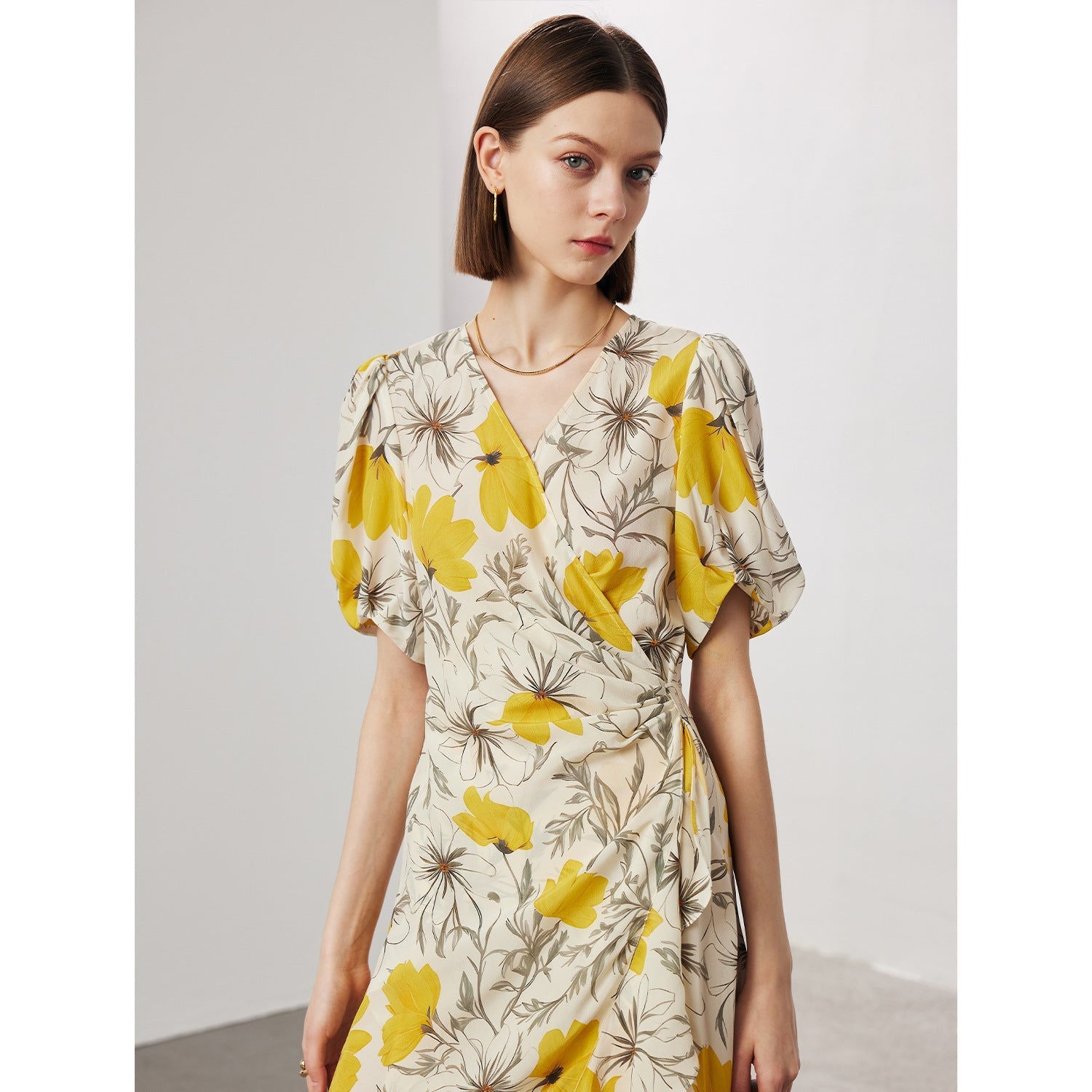 Women's Stomach Blanket-style Lace Printing Short-sleeved Silk Dress LadyShow.Store