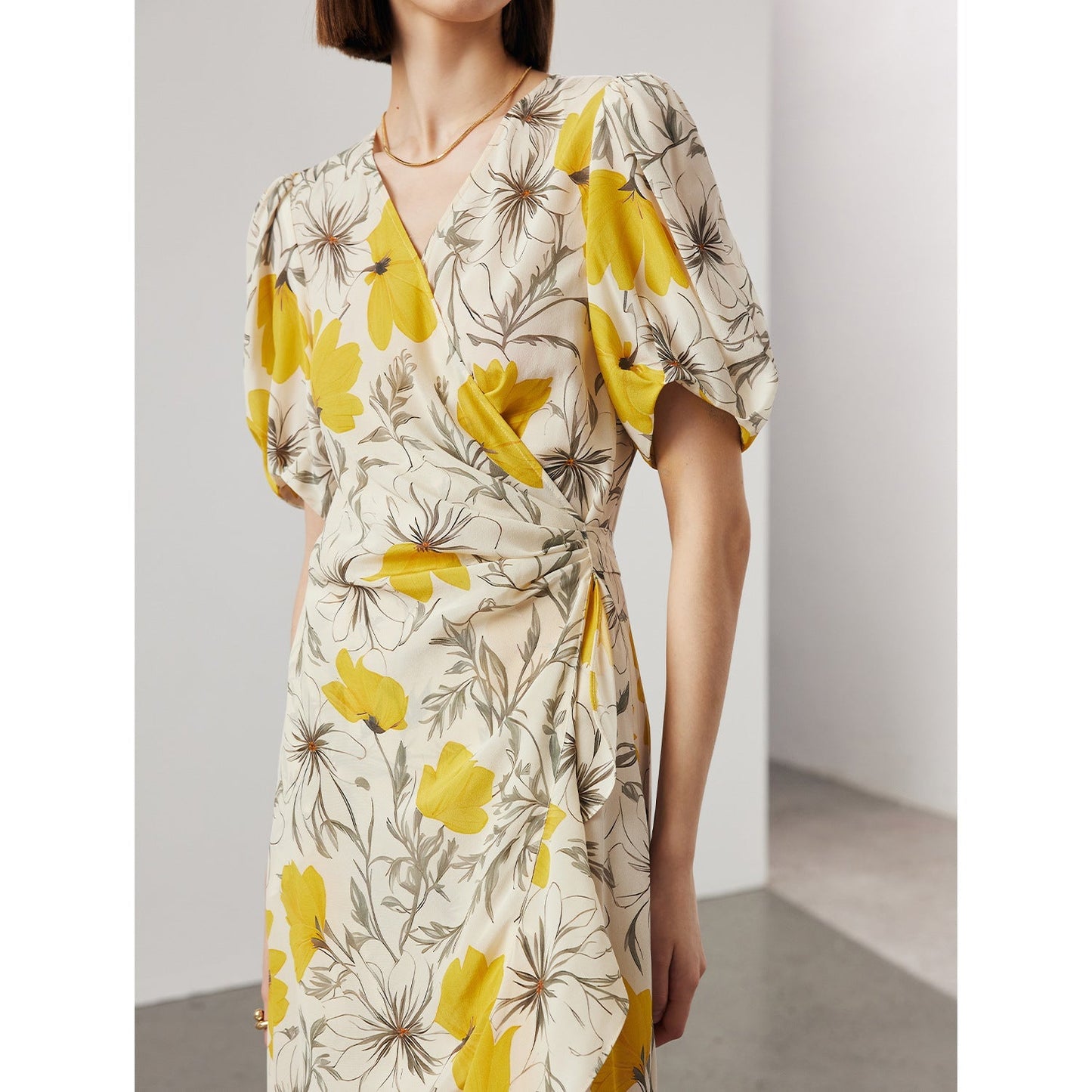 Women's Stomach Blanket-style Lace Printing Short-sleeved Silk Dress LadyShow.Store