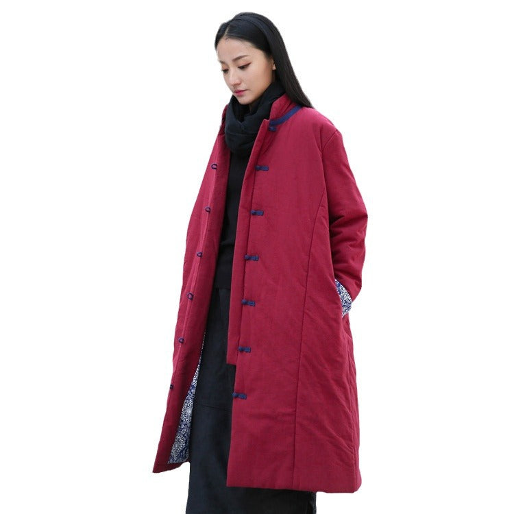 Retro Women's Artistic Cotton And Linen Clothing Buckle Cotton-padded Jacket LadyShow.Store