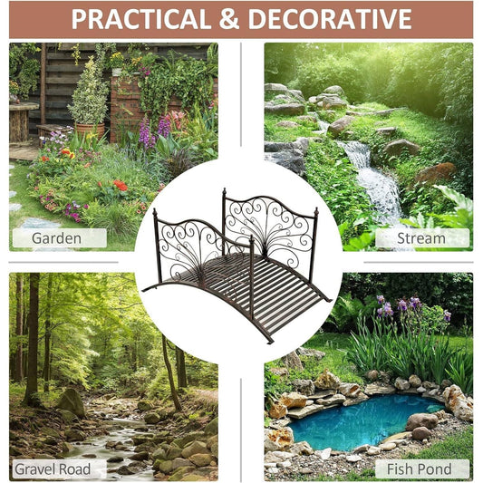 Outdoor 4-ft Heavy Duty Metal Garden Bridge in Black Bronze Finish FastFurnishings