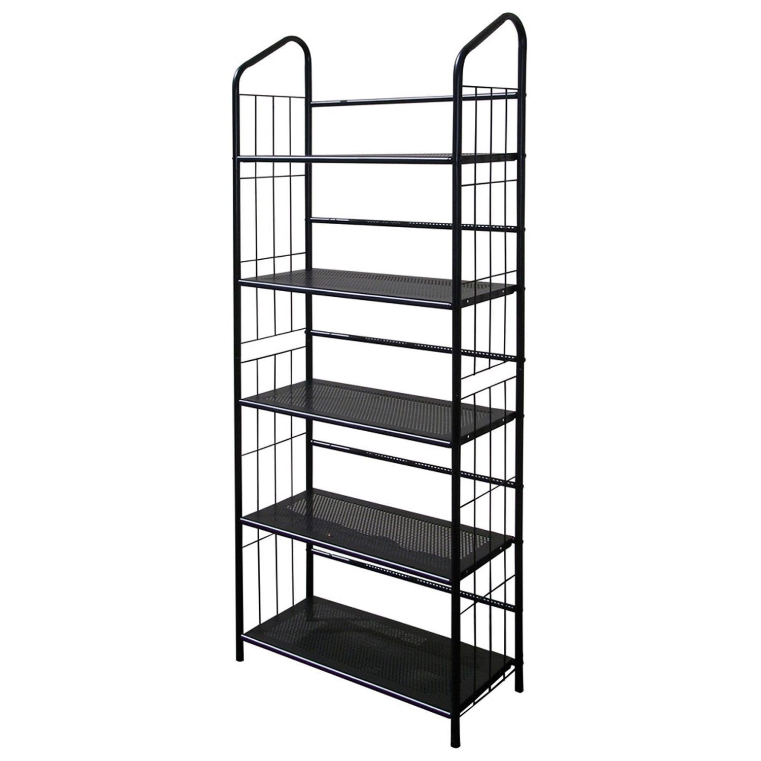 5-Tier Bookcase Storage Shelves Rack in Black Metal FastFurnishings