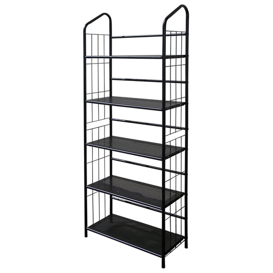 5-Tier Bookcase Storage Shelves Rack in Black Metal FastFurnishings