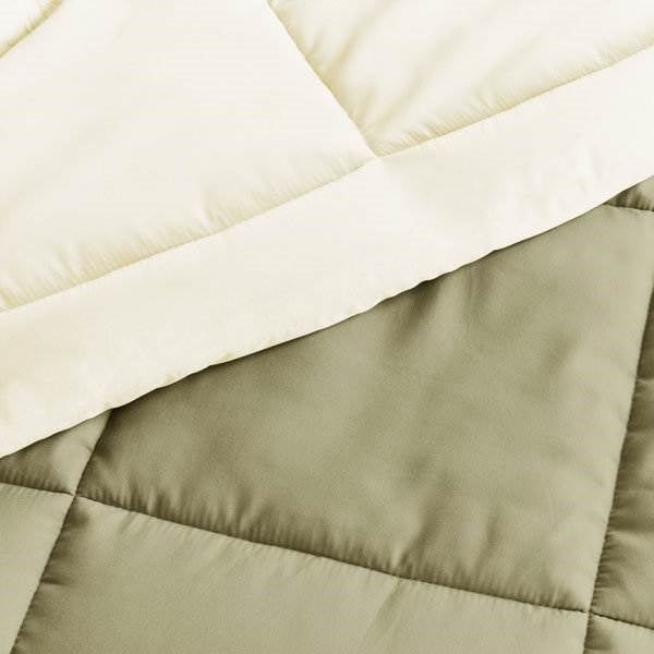 Full/Queen 3-Piece Microfiber Reversible Comforter Set in Sage Green/Cream FastFurnishings