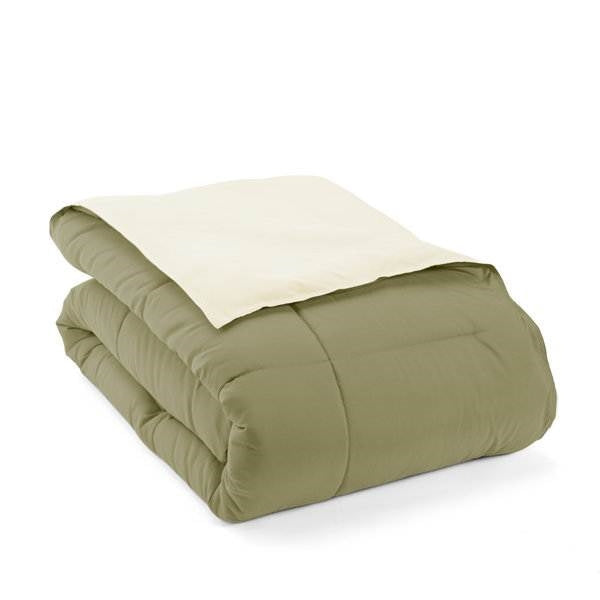 Full/Queen 3-Piece Microfiber Reversible Comforter Set in Sage Green/Cream FastFurnishings