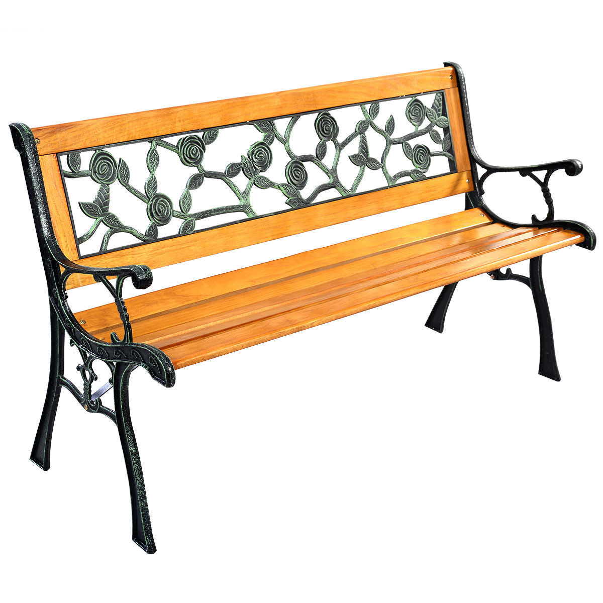 49 1/2 Inch Patio Park Garden Porch Chair Bench - Color: Brown W2B