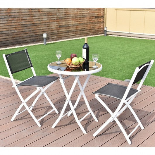 3 Pieces Patio Folding Bistro Set for Balcony or Outdoor Space-Black