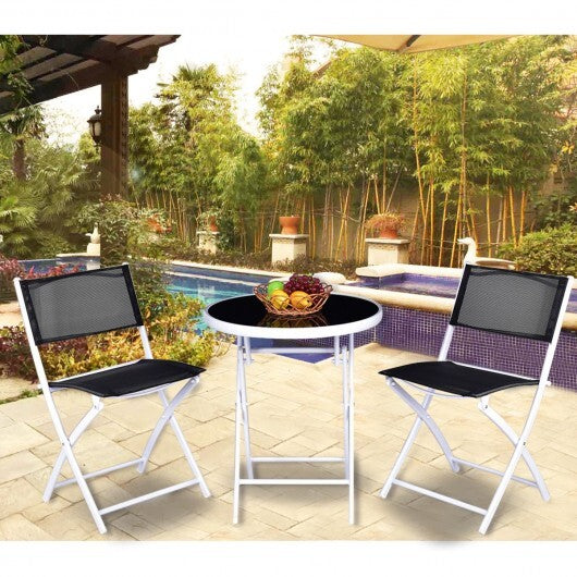 3 Pieces Patio Folding Bistro Set for Balcony or Outdoor Space-Black