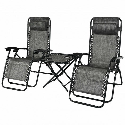 3 Pieces Folding Portable Zero Gravity Reclining Lounge Chairs Table Set-Gray - Color: Gray W2B