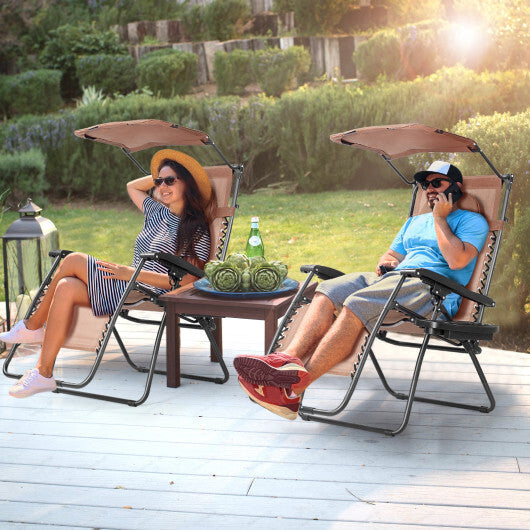 Folding Recliner Lounge Chair with Shade Canopy Cup Holder-Dark Red W2B