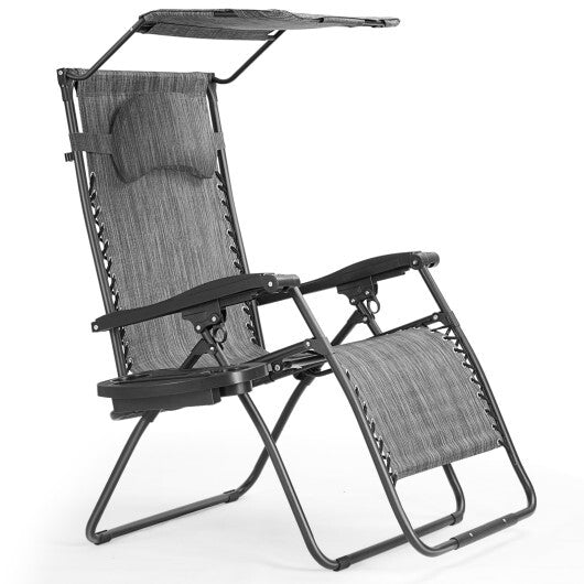 Folding Recliner Lounge Chair with Shade Canopy Cup Holder-Dark Red W2B