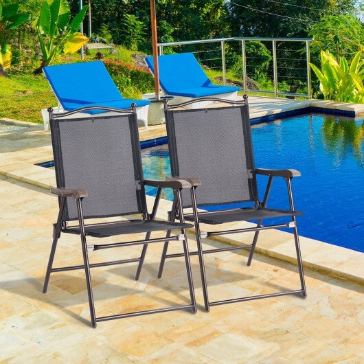 Set of 2 Patio Folding Sling Back Camping Deck Chairs-Black