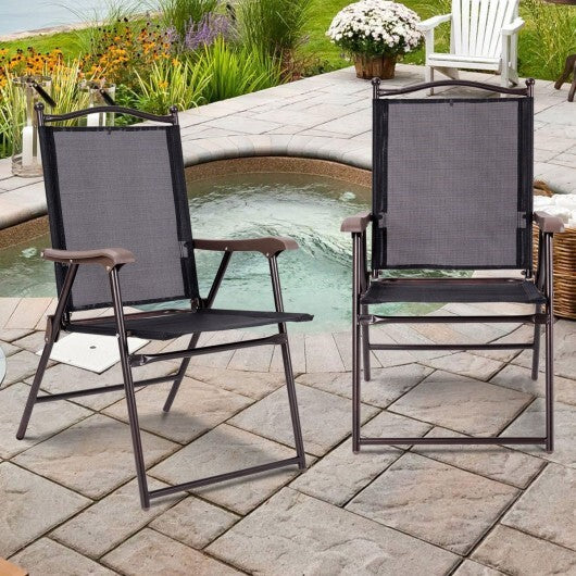 Set of 2 Patio Folding Sling Back Camping Deck Chairs-Black