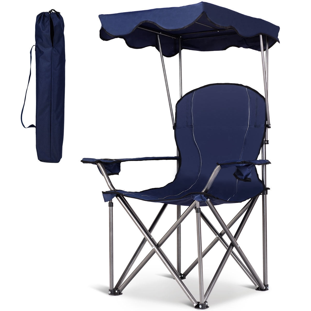 Portable Folding Beach Canopy Chair with Cup Holders-Blue - Color: Blue W2B