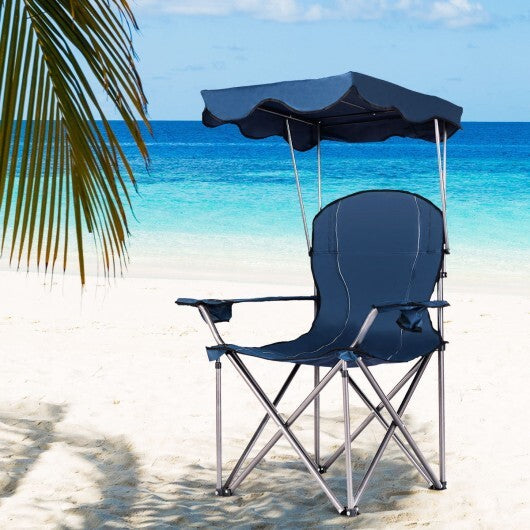 Portable Folding Beach Canopy Chair with Cup Holders-Blue - Color: Blue W2B