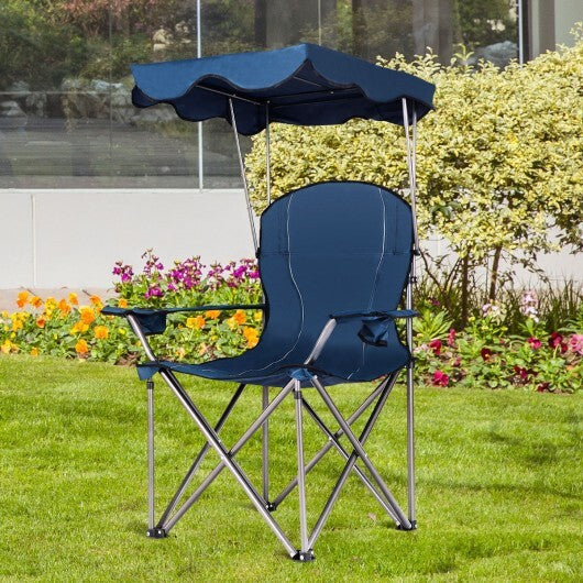 Portable Folding Beach Canopy Chair with Cup Holders-Blue - Color: Blue W2B