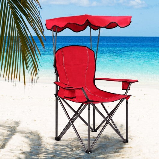 Portable Folding Beach Canopy Chair with Cup Holders-Red - Color: Red W2B