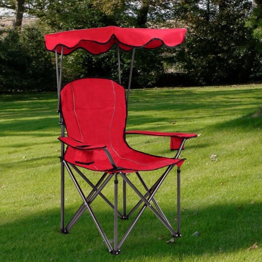 Portable Folding Beach Canopy Chair with Cup Holders-Red - Color: Red W2B