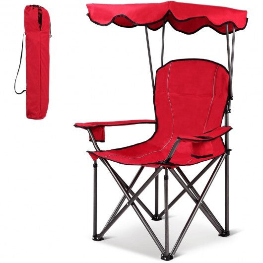 Portable Folding Beach Canopy Chair with Cup Holders-Red - Color: Red W2B