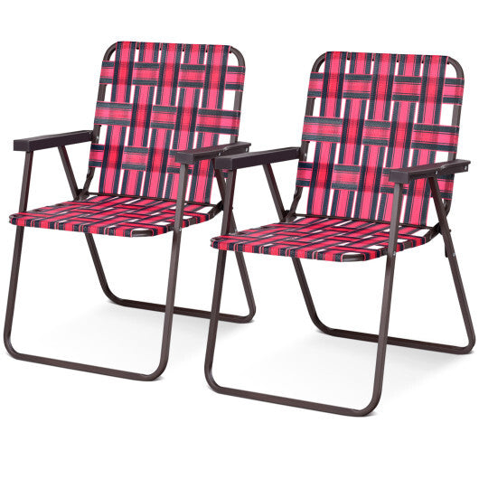 2 Pieces Folding Beach Chair Camping Lawn Webbing Chair-Red W2B