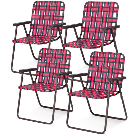 4 Pieces Folding Beach Chair Camping Lawn Webbing Chair-Blue W2B