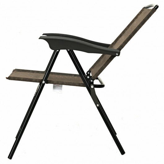 2 Pieces Folding Sling Chairs with Steel Armrests and Adjustable Back for Patio