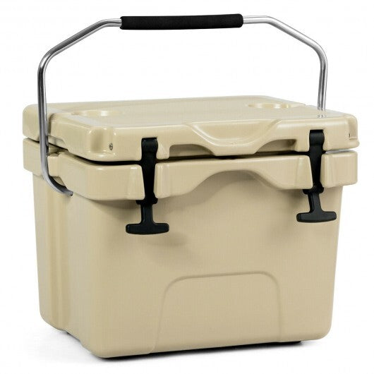 16 Quart 24-Can Capacity Insulated Ice Cooler with 2 Cup Holders-Khaki W2B