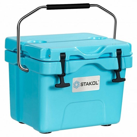16 Quart 24-Can Capacity Portable Insulated Ice Cooler with 2 Cup Holders-Blue - Color: Blue W2B