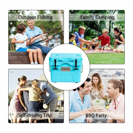 16 Quart 24-Can Capacity Portable Insulated Ice Cooler with 2 Cup Holders-Blue - Color: Blue W2B