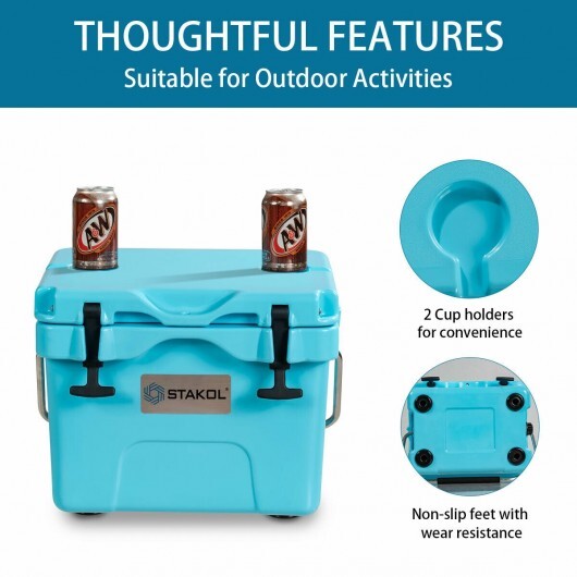 16 Quart 24-Can Capacity Portable Insulated Ice Cooler with 2 Cup Holders-Blue - Color: Blue W2B