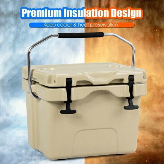16 Quart 24-Can Capacity Insulated Ice Cooler with 2 Cup Holders-Khaki W2B