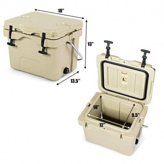16 Quart 24-Can Capacity Insulated Ice Cooler with 2 Cup Holders-Khaki W2B