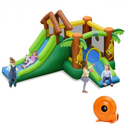Kids Inflatable Jungle Bounce House Castle with 735W Blower